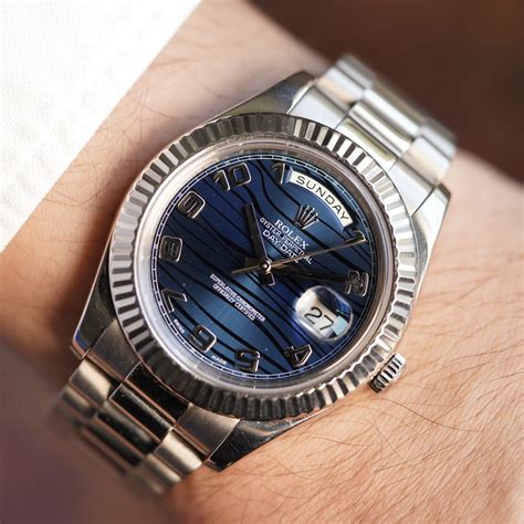 rolex day date blue dial replica|rolex white gold blue dial.